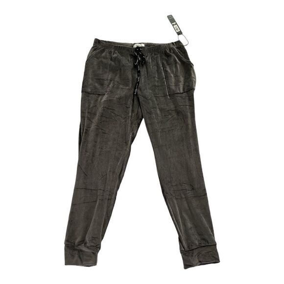 Nicole Miller Loungewear Super Soft Grey Velour Joggers Drawstring Waist - Picture 1 of 6